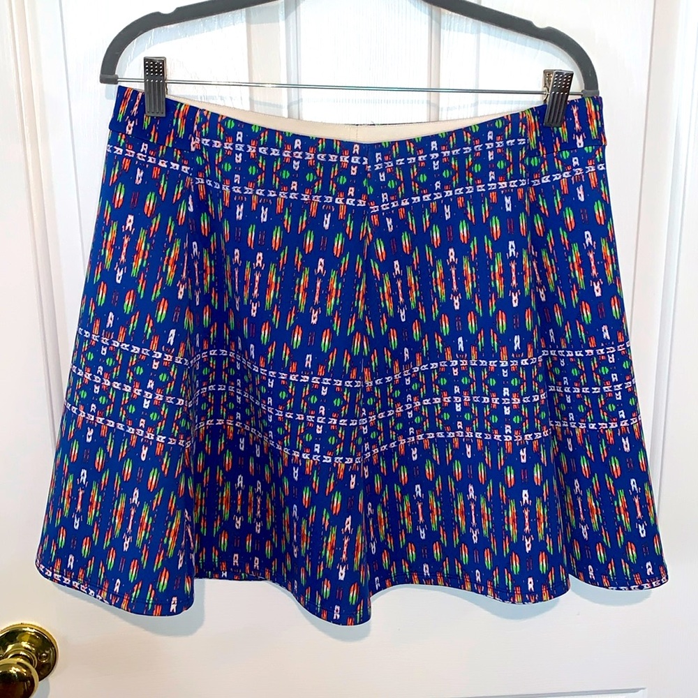 Decree Scuba Skater Skirt Blue Day Glo Geometric Patterns Women’s Size XL